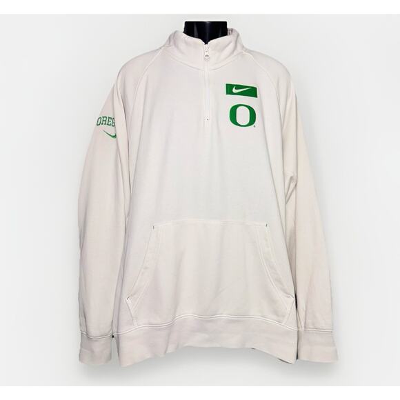 Nike Oregon Ducks Mens XXL White 1/4 Zip Mock Neck Pocket Reverse Weave Logo - Picture 1 of 9